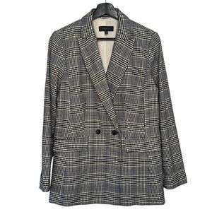 Talbots Double Breasted Plaid Blazer Jacket Womens 10 Black White Blue Preppy